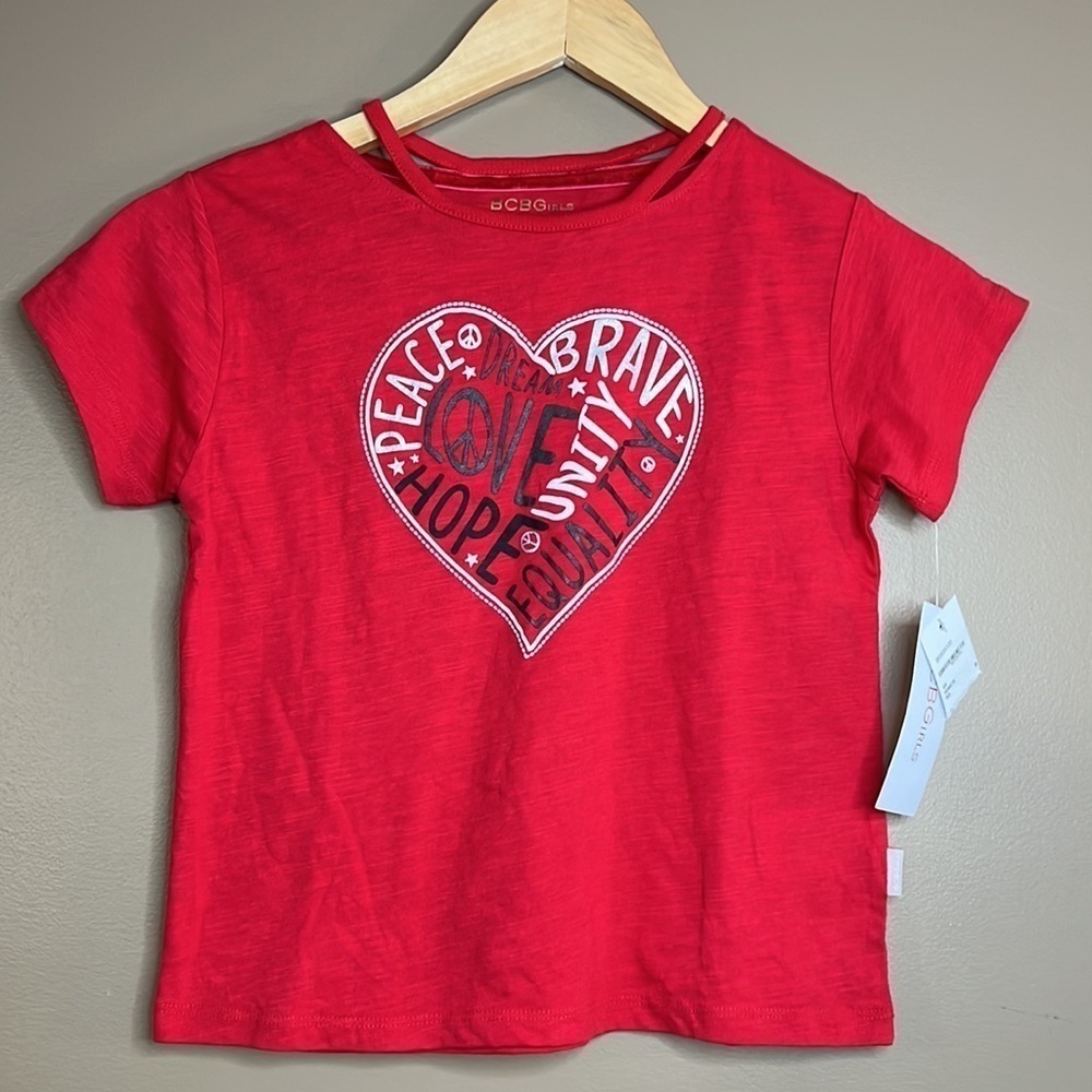 6 for $25 BCBGirls Girl's Red Graphic T-Shirt Round Neck Short Sleeve Casual